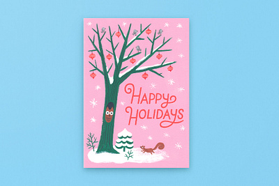 Happy Holidays Winter Scene bright christmas gouache greeting card holiday card holidays illustration minimal palette painting stationery winter winter scene woodland