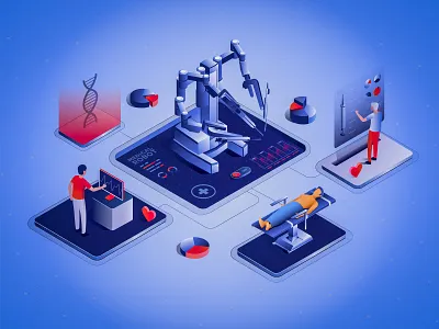Medical Robot infographic scene 3d animation chart computers dna doctor health illustration infographic infographics information isometric medical medical care medical design patient people robot surgery vector