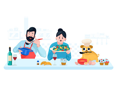 Food and Drinks character cooking family food illustration illustrator kitchen pug