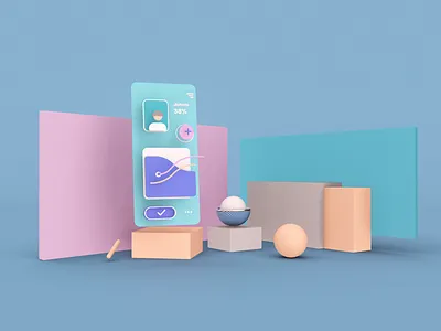 Three-dimensional UI illustration 3d 3dui clean dimensions flat geometric illustration ui ux webdesign