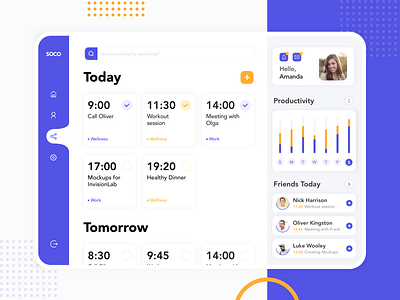 Dashboard UI Soco clean clean ui colorful dashboard dribbble firstshot platform productivity saas social socialmedia task task manager todo todoist ui welcome shot