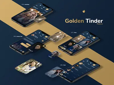 Golden Tinder - Dating App Redesign + Free Xd File app badoo dating digitx free freebie love mobile product design tinder