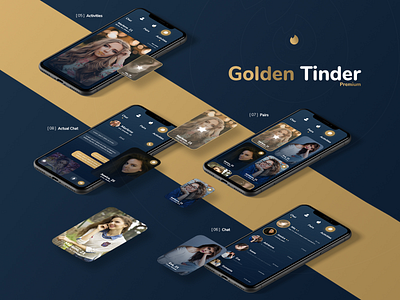 Golden Tinder - Dating App Redesign + Free Xd File app badoo dating digitx free freebie love mobile product design tinder