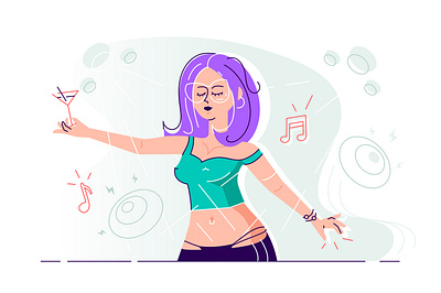 Girl relaxing at party alcohol character chill dance design drink flat house illustration music party people rave relax sexy girl techno vector vibe wave woman