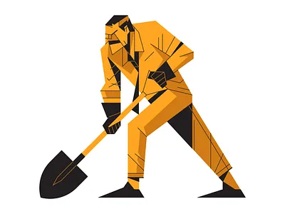 Man With Shovel character draft drawing flat gardening geometric hand man outline paper pencil shovel sketch tie vector