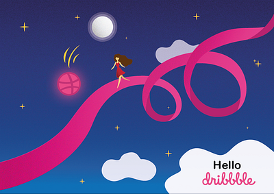 Hello Dribbble ! design dreamy girl illustration illustrator night vector