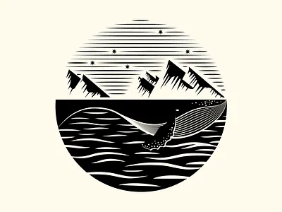 Whale Watch alaska illustration logo mountain print vector whale