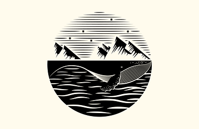 Whale Watch alaska illustration logo mountain print vector whale