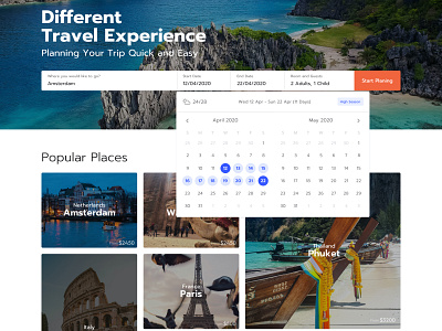 Travel planner home date picker application destination holiday icon learning notification paris places planner product profile search simple travel app traveling ui user weather website