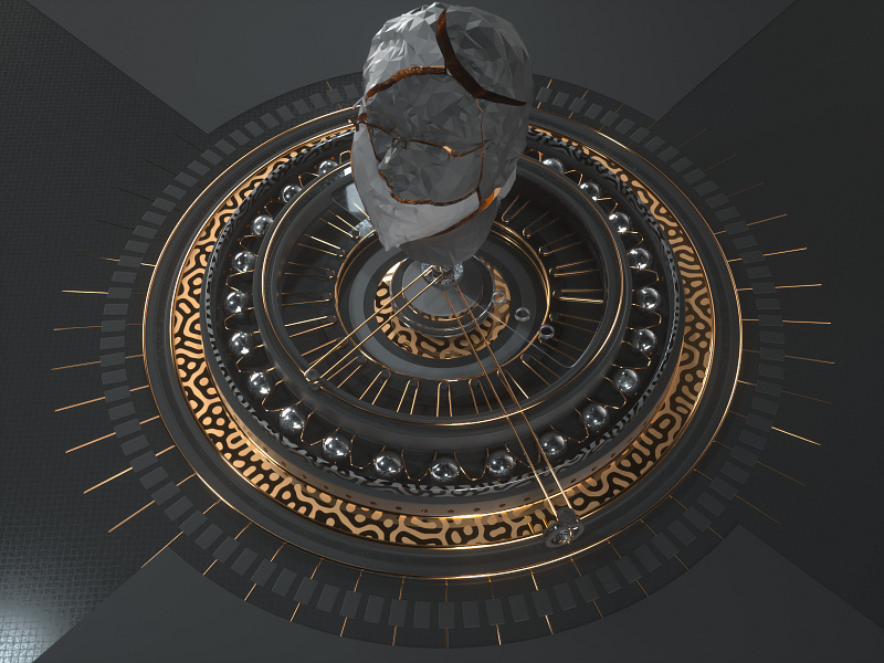 Reux Wheel 3d abstract balls c4d cinema4d circle dark face gold low poly metal octane pattern portrait render surreal wheel