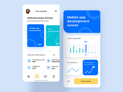 Online education mobile app concept app design bright colors course app education knowledge lean lean ux learning learning app minimal minimalistic mobile mobile app modern statistics stats tracking ui ux uxdesign