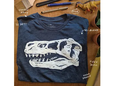 T-Rex T-shirt art dinosaur hand drawn illustration skull t shirt t shirt design trex