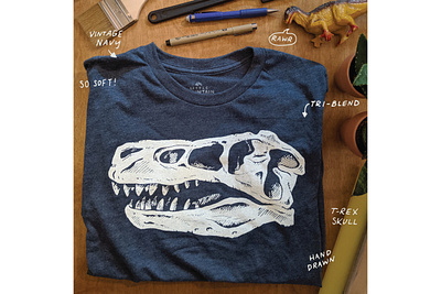 T-Rex T-shirt art dinosaur hand drawn illustration skull t shirt t shirt design trex