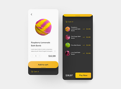 Daily UI 058: Shopping Cart 058 daily ui daily ui 058 dailyui dark mode figma mobile app mobile ui shopping app shopping cart ui yellow