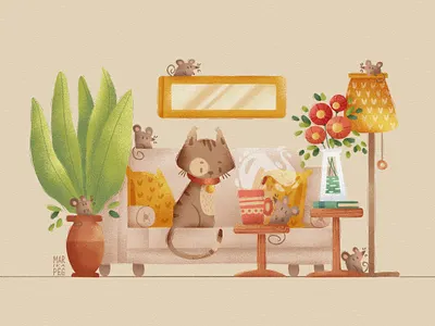 Cat and Mouses cat digitalart environment flatdesign grain illustration mouse