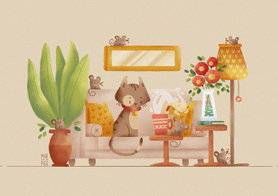 Cat and Mouses cat digitalart environment flatdesign grain illustration mouse