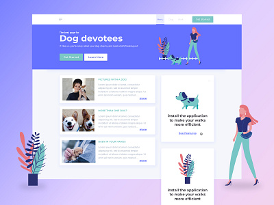 panel about dogs blue dog dog illustration dogs flat flatdesign get started gradient home homepage illustraion menu menu bar menu design news simple simple design ui ux