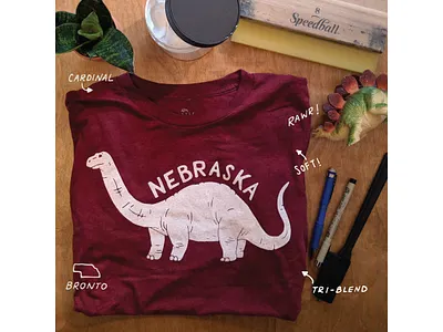 Nebraska brontosaurus T-shirt art dinosaur drawing illustration screen printing t shirt t shirt design