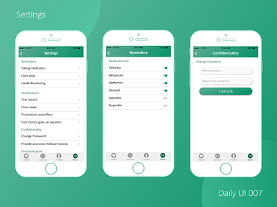 Daily UI 007 - Settings dailyui design figma health medical app reminders settings ui ux