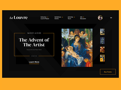 le louvre redesign black dark dark ui flat orange redesign ui uiux web design webdesign