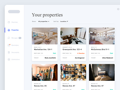 Property Management Dashboard admin app card cards dashboard desktop landlord landlords minimal panel properties property real estate settings simple status tablet ui ux