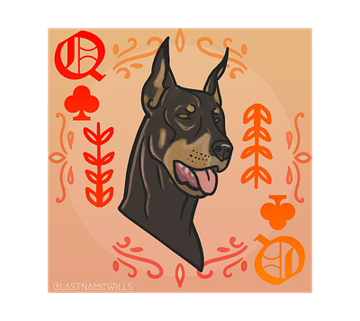 Queen of Clubs branding design dogs illustration portrait