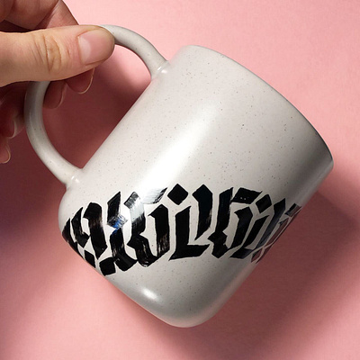 Hand-painted Mug Design blackletter calligraphy calligraphy and lettering artist calligraphy artist calligraphy design enamel paint graphic arts graphic design hand painted homeware illustration