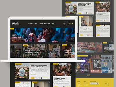 ULTIME | Web Site Design black dark dark mode dark theme dark ui media news student web website website concept website design yellow