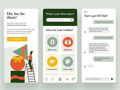 Some Christmas Fun! app concept chat children christmas daily ui elf fun homescreen illustration kids messages messenger pastel santa ui uiux vector visual design wishlist