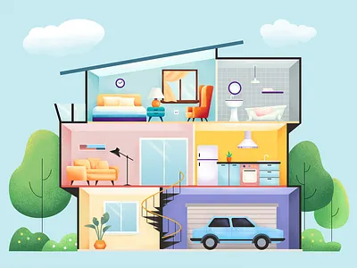 House bathroom beautiful bedroom building car floor home house illustration indoor kitchen landscape plant room toilet tree