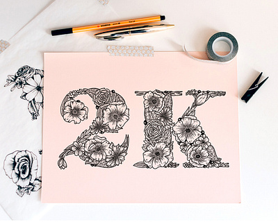 2K floral flowers handlettering illustration ink lettering number numeral type typography