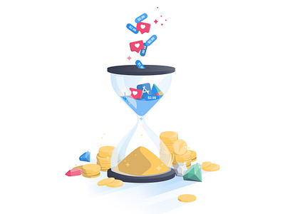 Capitalize on your App's Momentum app branding design hourglass illustration illustrator likes money money app qwil time vector web illustration