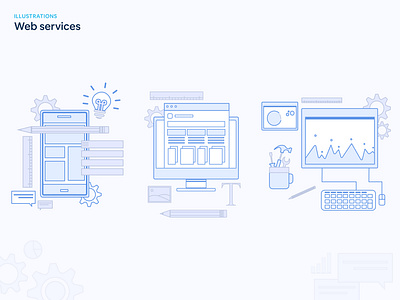 Web Services 2d desktop flat home page icon illustration illustrator landing landing page minimal mobile software tech ui web wireframes