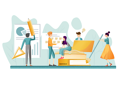 Behind the Scene activity behavior book clean design designer discussion flat green human illustration stationery ui user research vector web yellow