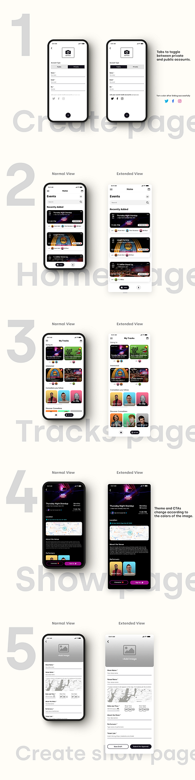 Comedy Shows app my tracks page app comedy design mobile ui ux