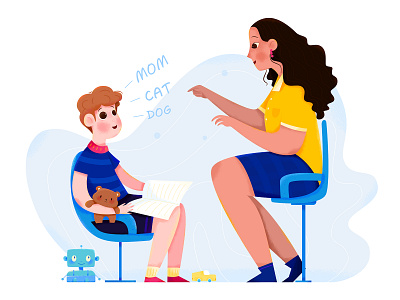 Speech Therapist II affinity designer boy character child girl illustration kid lady language learn man people speech teach teacher therapist toy uran woman work