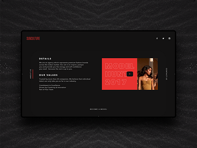 Subculture - About Us aboutus branding creative direction dark dark theme design interface media minimal modeling ui ux web webdesign