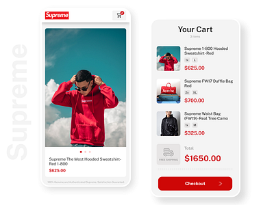 Home, Cart | Supreme 2d app dailyui design fashion ios logo minimal product design store supreme ui ux web