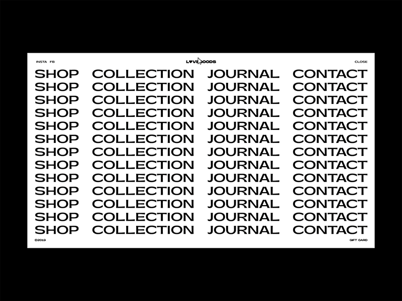 LOVEGOODS Lingerie — Menu animation brand design grid interface layout lingerie minimal motion typography ui ux webdesign website
