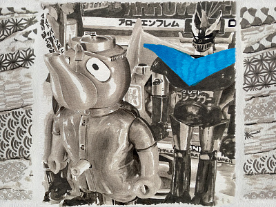 JAPAN Wabi sabi 2015 - TOYS action figure blackandwhite blue illustration japan mandarake marker marker pen mazinga mazinger paper shibuya tokyo toy toys