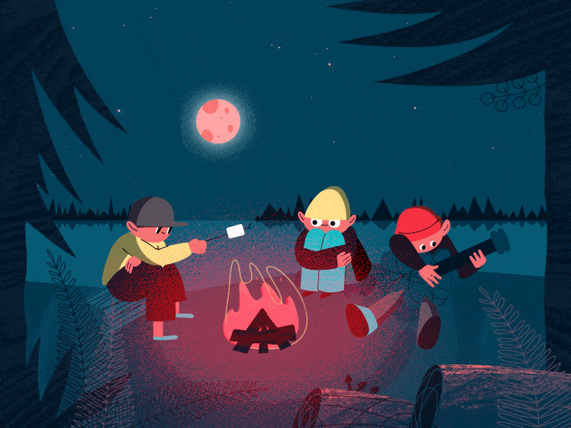 Cosy Campfire after effects animated gif animation campfire course design gif illustration motion motion design motion design school photoshop tutorial tutorial animation