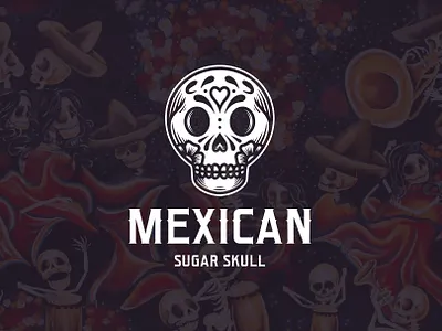 Dia de Muertos Skull Logo Template brand identity branding creative design culture day of the dead dia de muertos flower logo freelance logo designer heart illustrative logotype logo design logo template love mexican negative space logo party event skeleton stock logo sugar skull vector