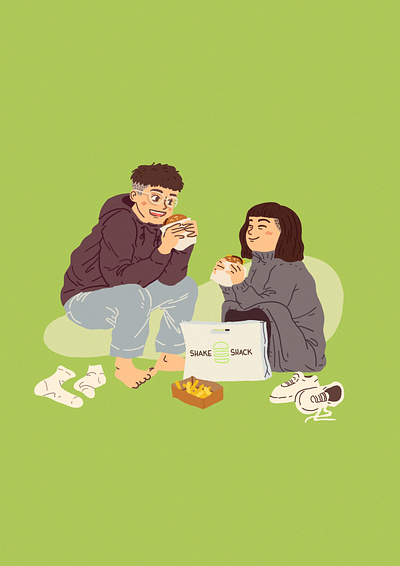 Shake Shack burger couple digital art digitalillustration happy nyc procreate shakeshack