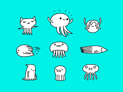 \_( • - • )_/ animal animals cartoon cat character colour design dribbble fantasy fish illustration jelly fish mascot monster octopus