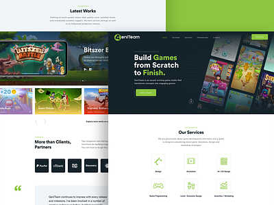 GeniTeam black branding cards cta design development company gallery game gaming green icons illustration interface logo site ui ux web