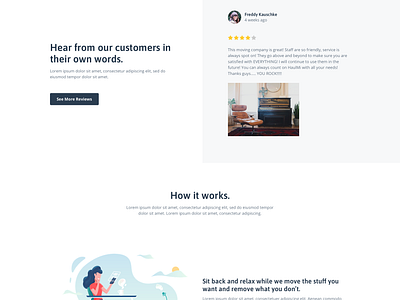 Moving Company - Home Page clean colorful desktop flat homepage illustrations large type minimal modern red simple tiles