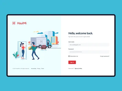 Moving Company - App Login clean colorful desktop flat fullscreen illustrations login login form minimal modern signin simple web app
