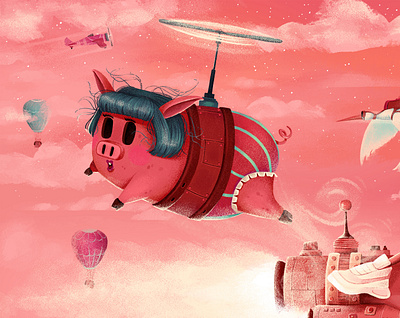 Cruisin' adobe photoshop character design clouds digitalart illustration illustration art illustrationartists piggy pink texture trippy wacom