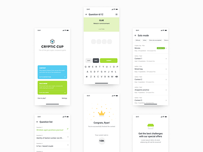 Cryptic Cup Solo Mode UI app color design game interaction interface minimal mode mono solo startup ui user interface ux