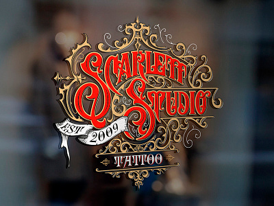 Scarlett Studio Tattoo - handlettered logo craft graphic design handlettering lettering logo ornaments tattoo typography vintage